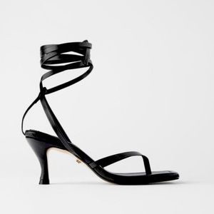 Zara White Leather Square Toe Sandals